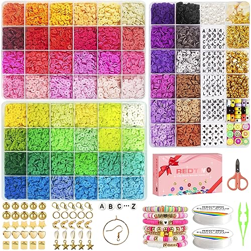 Redtwo 16000 Pcs Clay Beads for Bracelet Making Kit for Girls, 60 Colors Flat Polymer Heishi Beads for Preppy Friendship Jewelry Making Kit, Craft for Girls Ages 8-12 (3 Boxes)