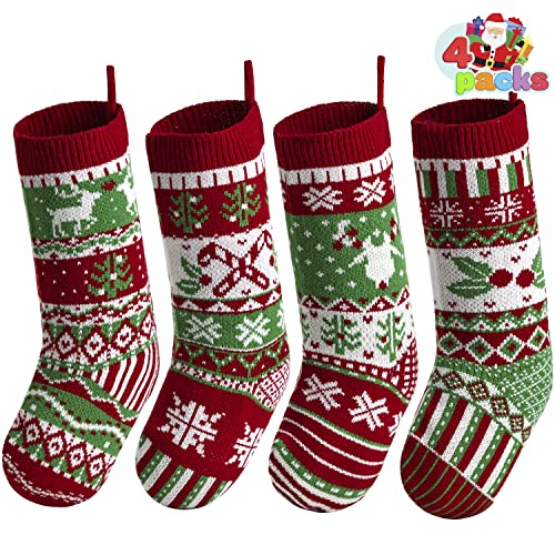 JOYIN 4 Pack 18” Christmas Stockings, Large Size Rustic Cable Knit Xmas Stocking in Red & Green, for Family Holiday Season Decorations