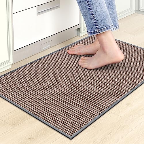 Kitchen Mats for Floor,Kitchen Rug, Nonskid, Washable,Absorbent Kitchen Runner Rug for in Front of Sink,Entryway,Rubber Backing Indoor Door Mat,Farmhouse Style Standing Mat,17.3'x28',Grey