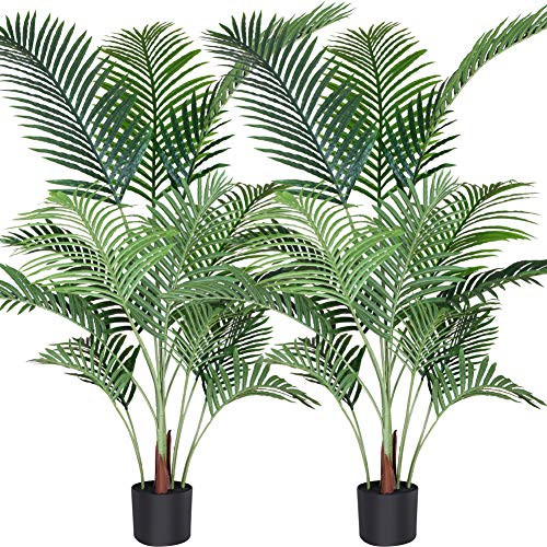 Fopamtri Artificial Areca Palm Plant 4.6 Feet Fake Palm Tree with 15 Trunks Faux Tree for Indoor Outdoor Modern Decor Feaux Dypsis Lutescens Plants in Pot for Home Office Housewarming Gift, 2 Pack