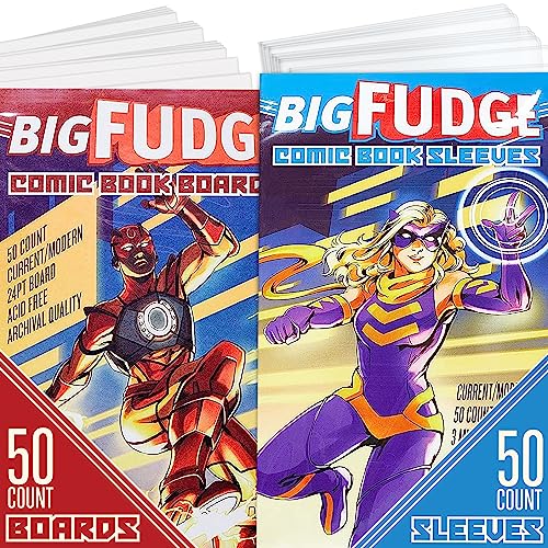 BIG FUDGE Comic Book Bags and Backing Boards - Comics Cover Plastic Protector Sleeves and Acid Free Board - 7.25” x 10.5' Sleeve Bag and 6.87” x 10.5” Board - Comic Books Supplies