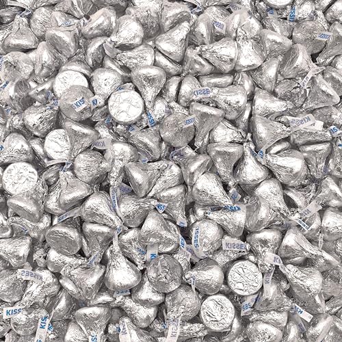 HERSHEY'S KISSES Milk Chocolate Silver Foil Wrap Candy (1 Pound Bag - Approx. 100 Count)