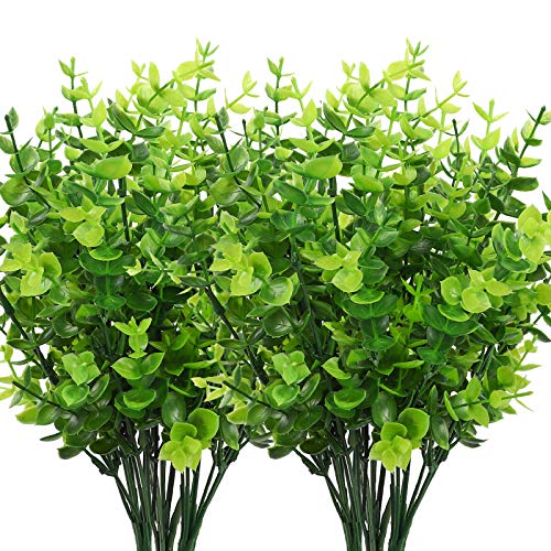CEWOR 8pcs Artificial Greenery Plants Outdoor UV Resistant Fake Plastic Boxwood Shrubs Grass Stems for Home Wedding Courtyard Indoor and Outside Garden Porch Patio Window Box Farmhouse Decoration