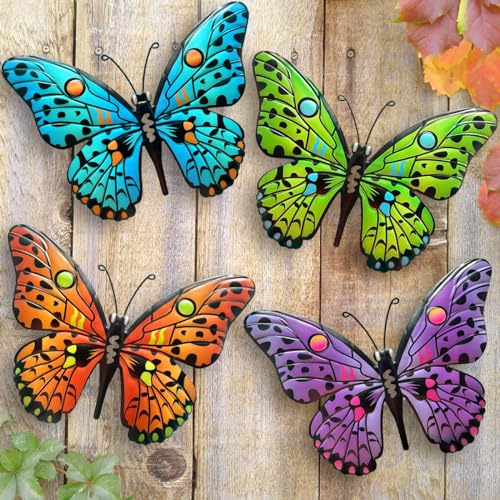 Metal Butterfly Wall Decor - 9.6' Outdoor Fence Wall Art Decor, Hanging for Garden Yard Living Room Bedroom Patio Balcony,Gift for Family Friends(4 Pack)