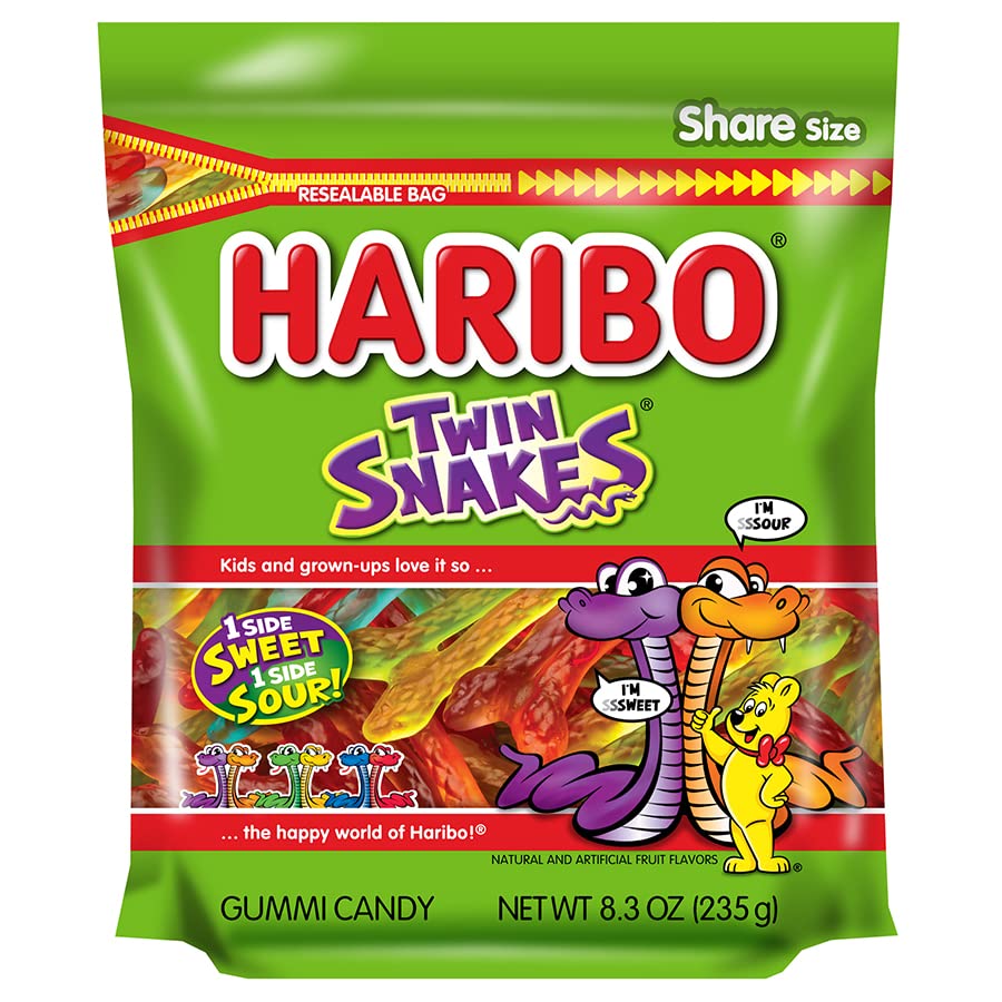 HARIBO Gummi Candy, Twin Snakes, 8.3 oz. Stand Up Bag