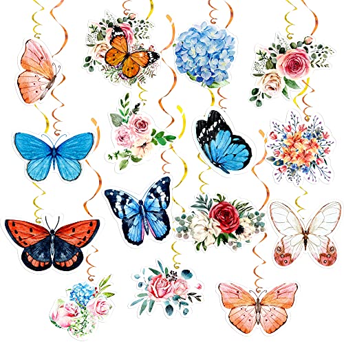 KatchOn, Tropical Butterfly Hanging Swirl - Pack of 30, NO DIY | Spring Butterfly Hanging Swirls, Garden Birthday Decorations | Flower Party Decorations, Butterfly Party Decorations for Wedding