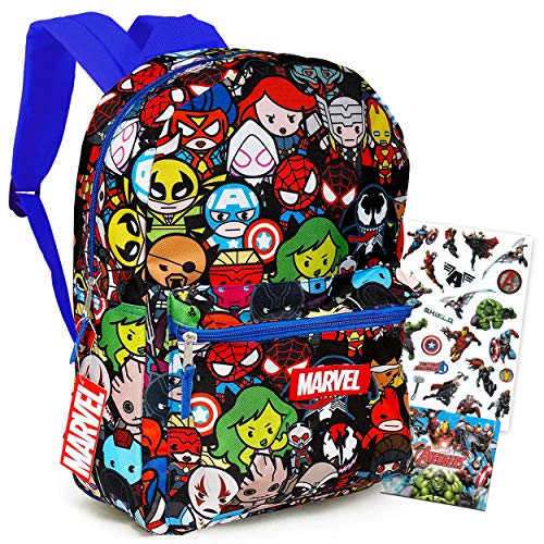 Marvel Avengers Backpack - 2 Pc Bundle With 16' Marvel School Backpack and Stickers for Boys Girls Kids Teens Adults (Marvel School Supplies)