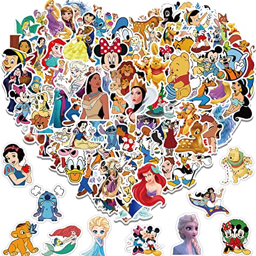 Disney Stickers 100PCS Asverbet Kids Stickers Pack Princess Stickers Cute Stickers for Kids Teens Adults Waterproof Vinyl Cartoon Stickers for Water Bottles Laptop Luggage