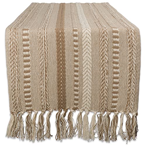 DII Farmhouse Braided Stripe Table Runner Collection, 15x72 (15x77, Fringe Included), Stone