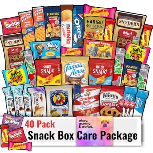 Fountain City Fulfillment Snack Box Care Package - Easter Variety Snack Boxes for Adults, Teens & Kids - Gummy Bears, Peanuts, Cookies, Cookie Sandwiches - Snack Pack Food Gift for College, Camp, Road Trip (40 Count Snack Variety Famous Amos)