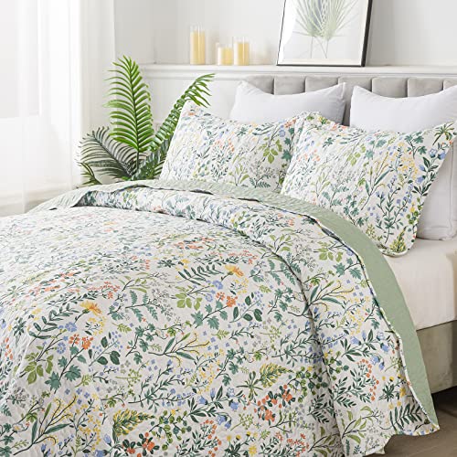 HoneiLife Queen Quilt Bedding Set - 3 Pieces Microfiber Quilt Sets Lightweight Bedspreads Reversible Coverlets Retro Bed Cover Floral Bedding Set Wildflower Quilts All Season Use