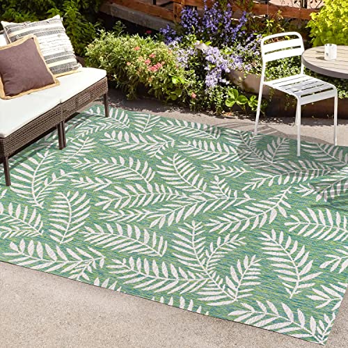 JONATHAN Y SMB119G-5 Nevis Palm Frond Indoor Outdoor Area-Rug, Coastal Casual Country & Floral Easy-Cleaning,Bedroom,Kitchen,Backyard,Patio,Non Shedding, 5 X 8, Cream/Green