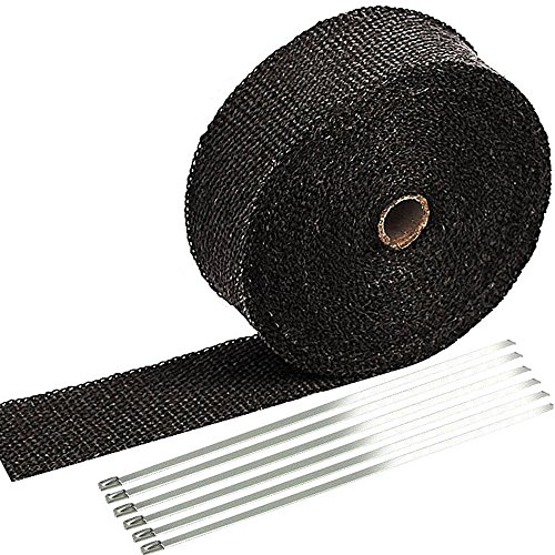 SunplusTrade 2' x 50' Black Exhaust Heat Wrap Roll for Motorcycle Fiberglass Heat Shield Tape with Stainless Ties