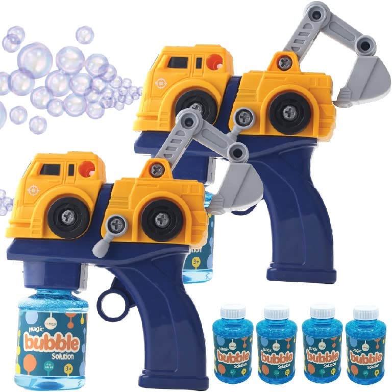 2 Bubble Gun incl 4 Bubble Solutions for Toddlers 3-5 Yrs | STEM Take Apart Bubble Toy | Summer Outdoor Toys for Kids Ages 3-5 | Bubble Blower / Blaster | Bubble Machine