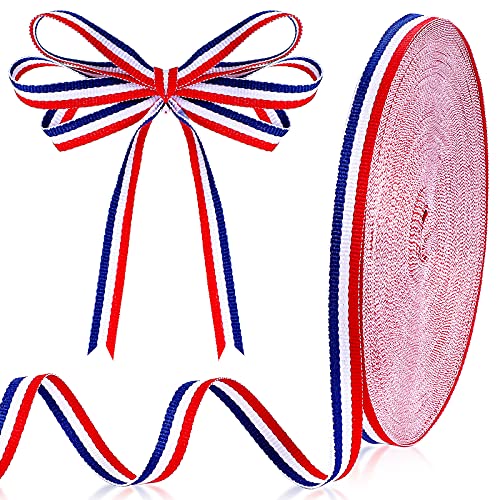 Red White Blue Striped Grosgrain Ribbon Use for Memorial Day Gift Wrapping, Party Decoration, DIY Crafting and Sewing (3/8 Inch x 50 Yard, Red, White, Blue)