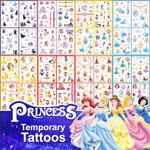 Princess Tattoos Kids, ACSAUMMY 40 Sheet Cartoon Tattoos Party Favor Set for Girls Boys 9 Cute Princess Series Temporary Tattoo Stickers Mickey Mouse Tattoo Stickers for Kids Party Decor Supply