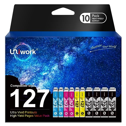 Uniwork 127 Ink Cartridge Replacement for Epson 127 Ink Cartridges T127 Ink for Workforce 545 845 645 WF-3540 WF-3520 WF-7010 WF-7510 WF-7520 NX530 NX625 Printer, 10 Pack