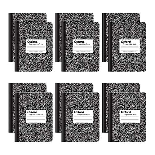 Oxford Composition Notebooks, Wide Ruled Paper, 9-3/4' x 7-1/2', Black Marble Covers, 100 Sheets, 12 per Pack (63795)