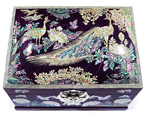 MADDesign Mother of Pearl Jewelry Box Ring Organizer Two Level Peacock Purple
