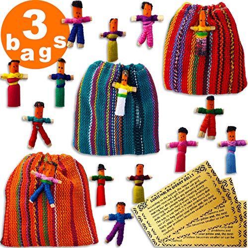 5ô2 3 Bags with Worry Dolls from Guatemala 6 Super Cute Little worry doll in Each Bag - Guatemala Dolls - Mayan - Trouble - Anxiety - Worry People