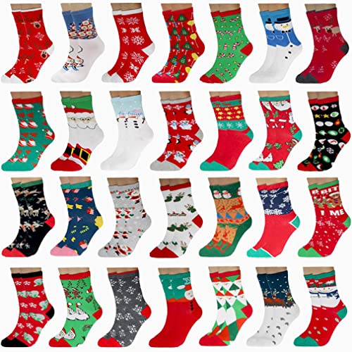 MarJunSep 28 Pairs Women's Christmas Holiday Socks Funny Cotton Xmas Socks Gift Stocking Stuffers for Girls Boys Men
