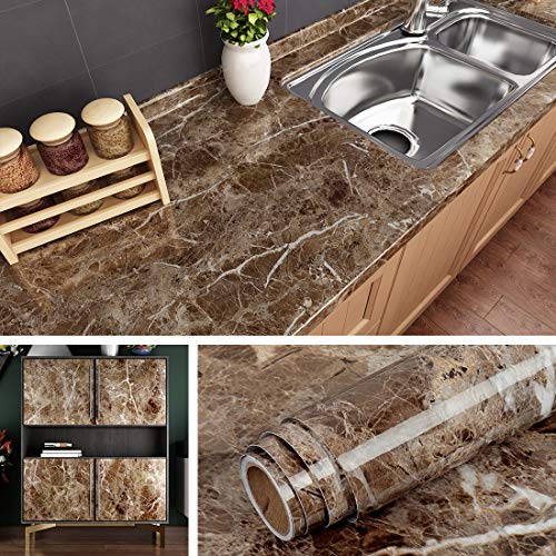 Livelynine Counter top Covers Peel and Stick Brown Marble Contact Paper for Countertops Waterproof Wallpaper for Kitchen Counter Top Table Desk Covering Bathroom Faux Marble Vinyl Wrap 15.8'X78.8'