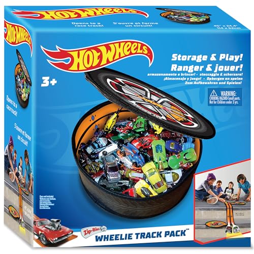 Tara Toy: ZipBin Hot Wheels - Wheelie Track Pack - Unzips Into A Racetrack Mat, Holds 100 Toy Cars, Storage & Play, Circle Tire Design, Kids Ages 3+