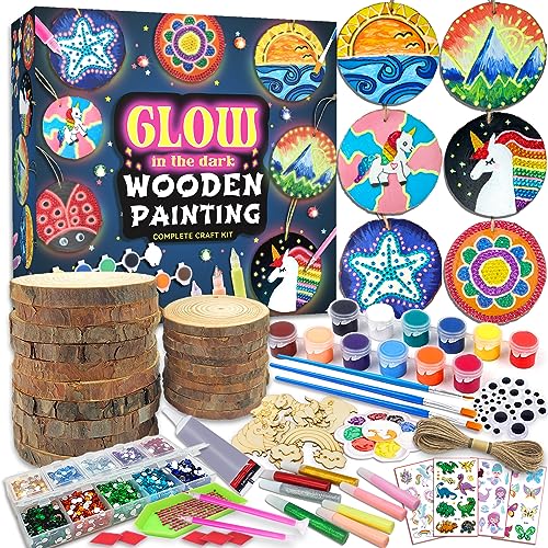 klmars Kids Wooden Painting Kit-Glow in The Dark-Arts & Crafts Gifts for Boys Girls Ages 5-12-Wood Slice Craft Activities Kits - Creative Art Toys for 5, 6, 7, 8, 9, 10, 11 & 12 Year Old Kids