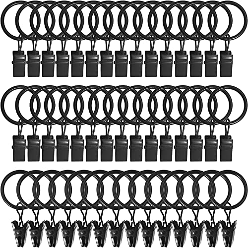 LLPJS 44 Pack Curtain Rings Hooks, Hanger Clips for Hanging Drapery Drapes Bows, 1 inch Interior Diameter, Fits up to 5/8' Rod, Black