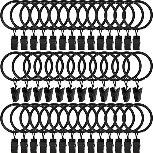 AMZSEVEN 40 Pack Metal Curtain Rings with Clips, Drapery Clips Hooks, Decorative Rod Clips Hangers 1.5 Inch Interior Diameter Eyelets, Rustproof Vintage Black