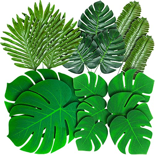 88 Pack Palm Leaves Tropical Luau Party Monstera Stems for Safari Jungle Hawaiian Birthday Theme (88 Leaves)