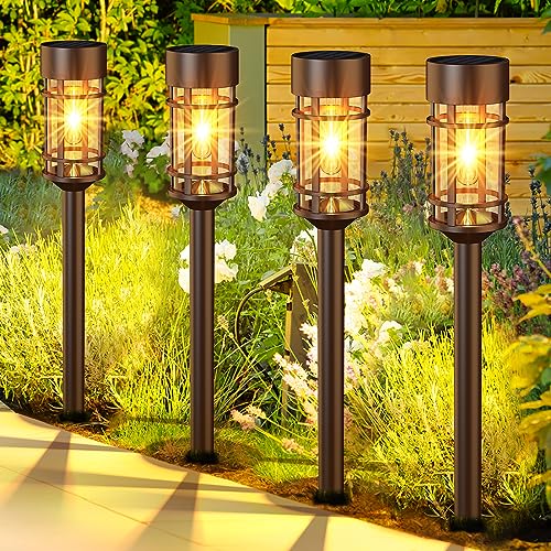 ILANCK Solar Pathway Lights 8 Pack, Bright Solar Lights Outdoor Waterproof IP65, LED Solar Garden Lights Decorative Landscape Lighting for Yard, Lawn, Driveway, Brown