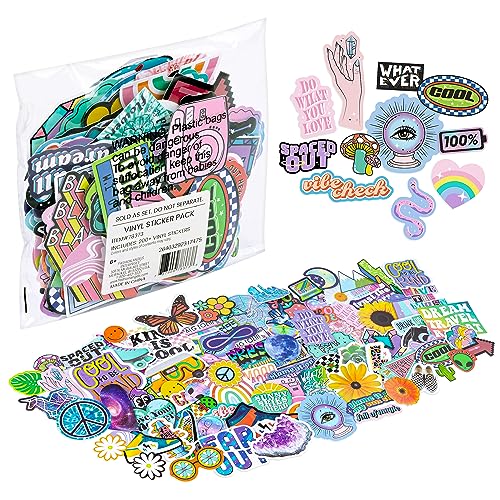 Fashion Angels Vinyl Sticker Pack - Includes 200 Large Y2k Stickers - Water Resistant Stickers - Kids Vinyl Sticker Assortment for Planners - Accessorize Notebooks, Journals & More - Multi
