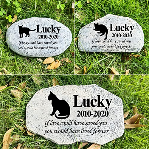 Zatanmulo Personalized Pet Memorial Stone, Garden Memorial Stone Personalized, Cat Headstone, Cat Tombstone, Memorial Plaque Outdoor, Garden Stepping Stone (Cat)