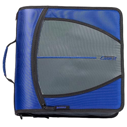 Case-it Mighty Zip Tab Zipper Binder, 3' O-Ring with 5-Color tabs, Expanding File Folder and Shoulder Strap and Handle, D-146- Midnight Blue