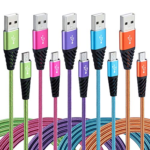 Boenoea Fast Phone Charger Android 10ft 5-Pack Long Micro USB Cable Braided Compatible with Samsung Galaxy J3 J7 S6 S7 Edge Note 4 5 LG BlackBerry Motorola Xbox PS4 Kindle