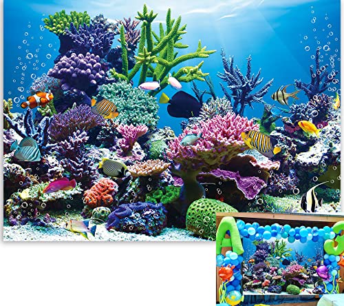 BINQOO 7x5ft Summer Underwater World Photo Backdrop Under The Sea Aquarium Coral Tropical Fish Blue Ocean Backdrop Diving Holiday Baby Shower Birthday Party Seabed Decor