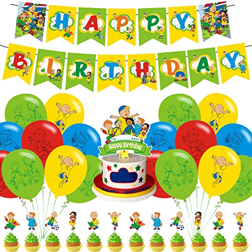 Caillou Birthday Party Decorations, Caroon Caillou Adventure Theme Party Supplies with Happy Birthday Banner, Cake Topper, Cupcake Toppers, Balloons for Boys Girls Birthday Party Favors