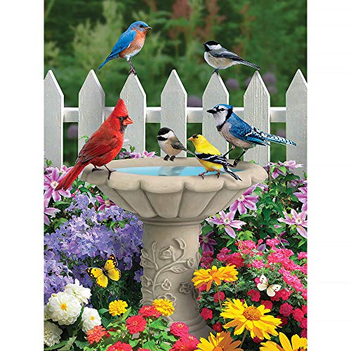 Bits and Pieces - 500 Piece Jigsaw Puzzle for Adults 18' x 24' - Summer Garden Friends - 500 pc Bird Bath Flower Fence Yard Outdoor Animal Jigsaw by Artist Alan Giana