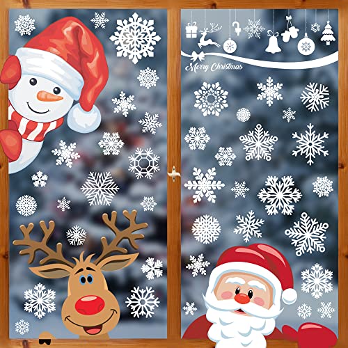 Christmas Decorations Christmas Window Clings,Christmas Window Decorations Stickers for Glass,Christmas Decorations Indoor Outside Snowflakes Window Clings with Santa Claus,Reindeer,Snowman,ELF