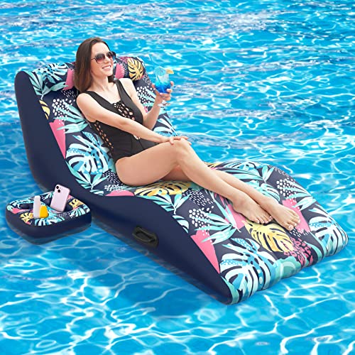 LUSVNEX Pool Float Lounger, Inflatable Floating Chair with Detachable Cupholder Caddy, Heavy Duty Floats Toys Adult Size for Swimming Pool, Lake, River