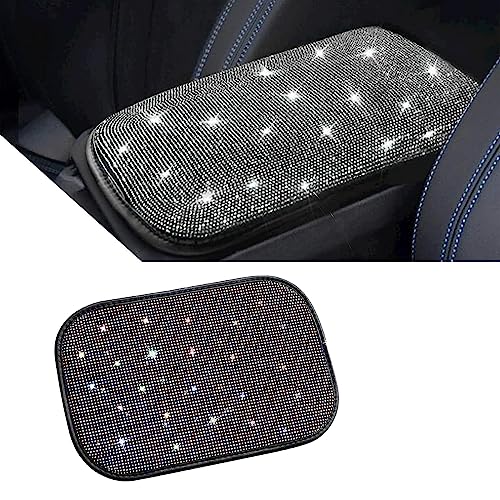 ZKFAR Pack-1 Bling Car Armrest Cover, 8.66' x 11.81' Cute Charming Auto Center Console Protective Cover, Luster Crystal Rhinestone Car Arm Rest Cushion Pad (Silver)