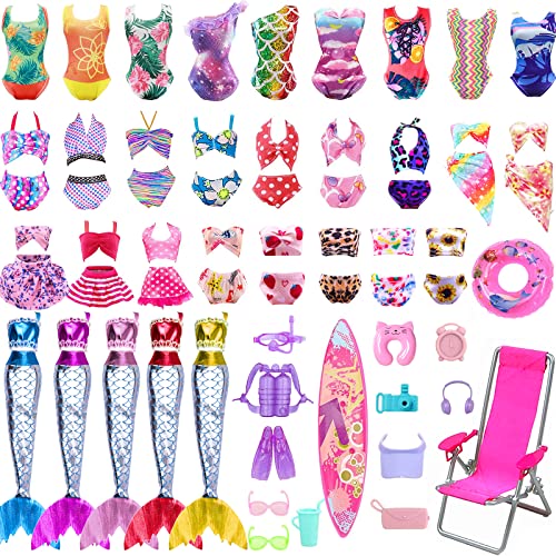 40 Pcs Doll Clothes and Accessories for Doll, 11.5 Inch Doll Outfit Collection Including Swimsuits Fishtail Skirt Chair Swimming Ring Skateboard Diving Suit Accessories for Girls Birthday Gifts