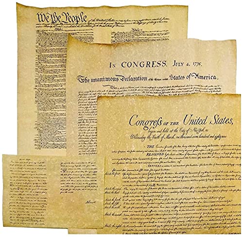 MOSKILA 4 Documents of Freedom - Authentic Reproductions on Antiqued Parchment: US Constitution, Declaration of Independence, Gettysburg Address and Bill of Rights