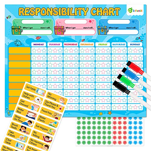 D-FantiX Magnetic Responsibility Chart, Chore Chart for Multiple Kids, My Star Reward Chart Daily Routine Good Behavior Charts Dry Erasable for Toddlers at Home