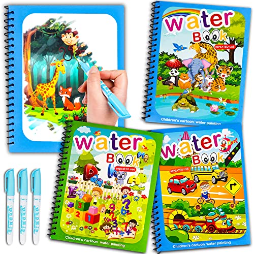 Water Coloring Books for Toddlers, Water Painting Book for Toddlers, Paint with Water Books, Water Doodle Book Toys for 3-5, Travel Toys for Toddlers, Toddler Travel Toys (3 Pack)