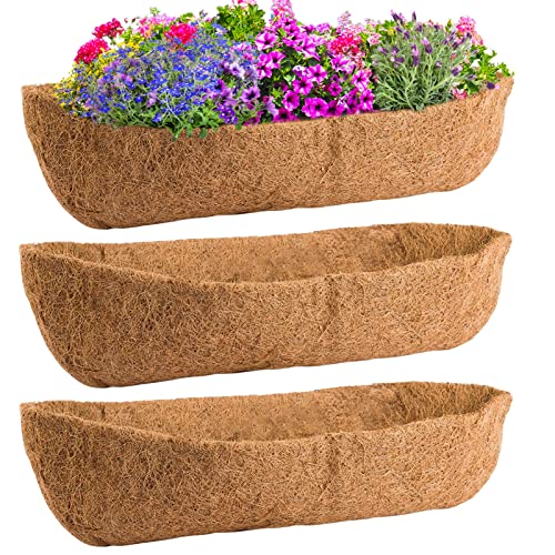 ANPHSIN 36 Inch Coco Liners for Window Planter Box - 3 Pack 100% Natural Coconut Coir Fiber Liner Replacement for Deck Flower Box, Garden Railing Fence Trough, Wall Planter Basket, Vegetables Pot