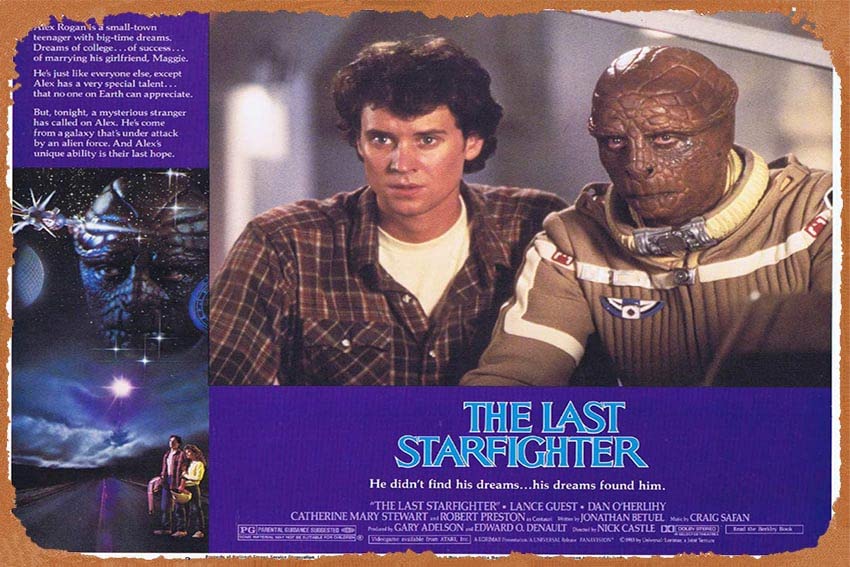 Zuhhgii Vintage Movie Poster Tin Sign THE LAST STARFIGHTER Original Lobby Card 3 Lance Guest Dan O'Herlihy Retro of Classic Old Film Poster Metal Sign TV Bar Wall Club Restaurant Man Cave Wall Decoration 8x12 Inches Plaques.