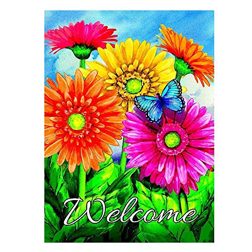ALAZA Welcome Butterfly Flowers Sunflower Daisy House Flag Garden Banner 28' x 40' Double Sided, Summer Flowers Spring Butterfly Garden Flags for Anniversary Yard Outdoor Decoration