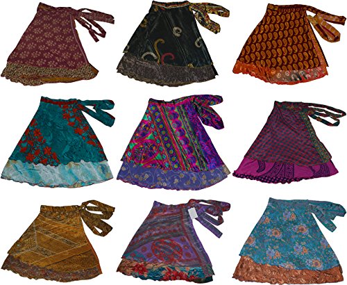 Wevez Pack of 3 Pcs Original Two Layer Printed Wrap Around Skirts (Long(36 Inches Length))